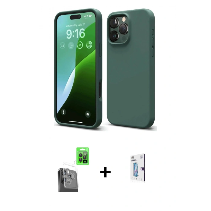 MARSİLYAN™- iPhone 16 Pro Kılıf Kozmos Yansıma Özel Seri - Siyah Bilvis 0.18mm Plus Cam Ekran Koruyucu + Raze Metal Kamera Lens - SH