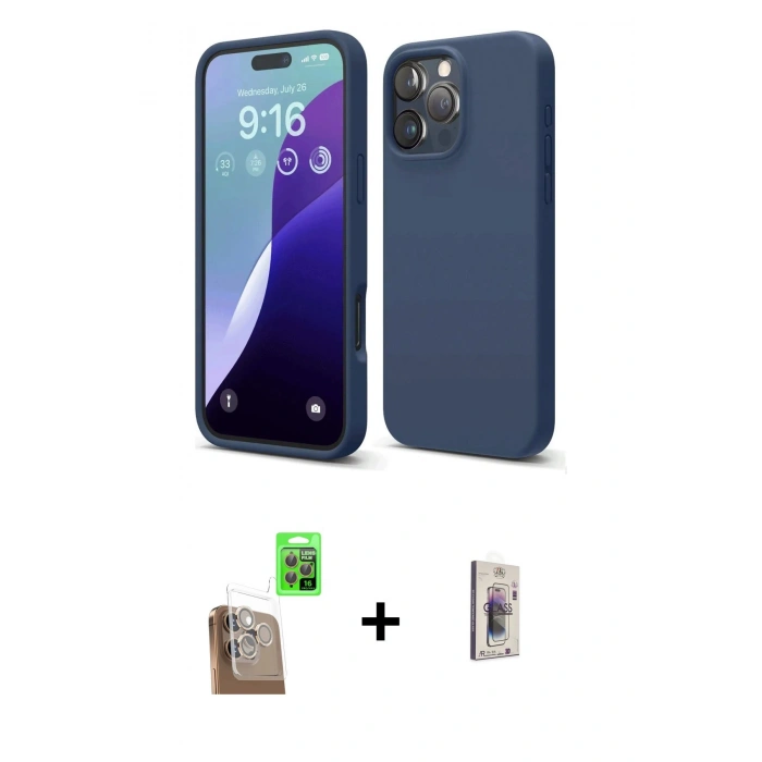 MARSİLYAN™- iPhone 16 Pro Kılıf Kozmos Yansıma Özel Seri - Siyah Bilvis 3D Cam Ekran Koruyucu + Raze Metal Kamera Lens - CLTM