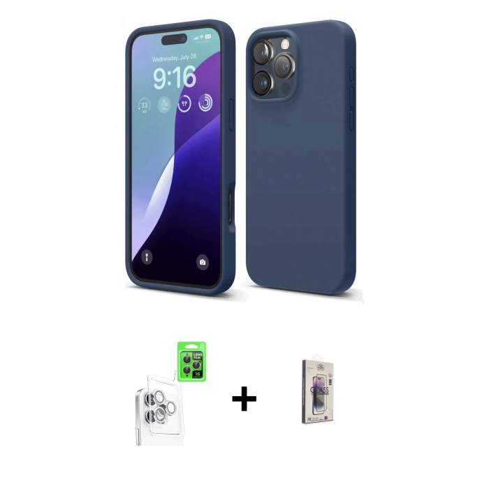 MARSİLYAN™- iPhone 16 Pro Kılıf Kozmos Yansıma Özel Seri - Siyah Bilvis 3D Cam Ekran Koruyucu + Raze Metal Kamera Lens - BZ