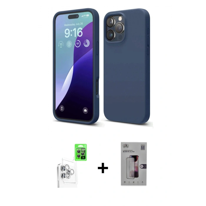 MARSİLYAN™- iPhone 16 Pro Kılıf Kozmos Yansıma Özel Seri - Siyah Bilvis 3D Mat Cam Ekran Koruyucu + Beyaz Raze Metal Kamera Lens