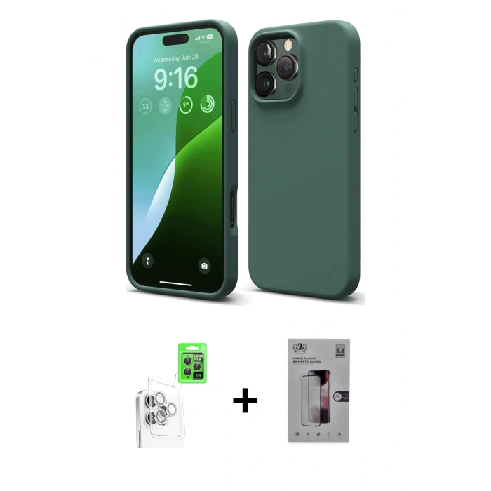 MARSİLYAN™- iPhone 16 Pro Kılıf Kozmos Yansıma Özel Seri - Siyah Bilvis 3D Mat Cam Ekran Koruyucu + Beyaz Raze Metal Kamera Lens