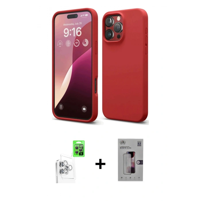MARSİLYAN™- iPhone 16 Pro Kılıf Kozmos Yansıma Özel Seri - Siyah Bilvis 3D Mat Cam Ekran Koruyucu + Beyaz Raze Metal Kamera Lens