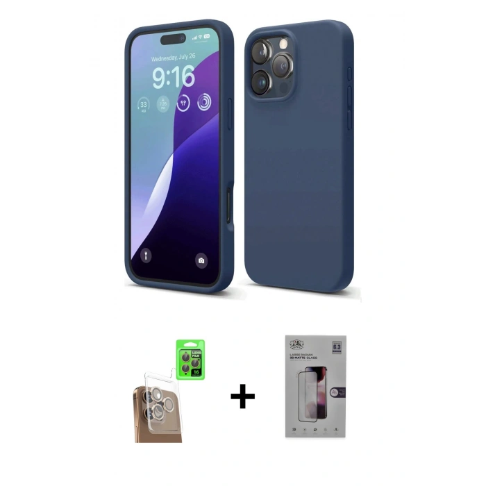 MARSİLYAN™- iPhone 16 Pro Kılıf Kozmos Yansıma Özel Seri - Siyah Bilvis 3D Mat Cam Ekran Koruyucu + Raze Metal Kamera Lens - CLTM