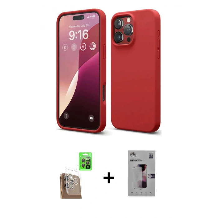 MARSİLYAN™- iPhone 16 Pro Kılıf Kozmos Yansıma Özel Seri - Siyah Bilvis 3D Mat Cam Ekran Koruyucu + Raze Metal Kamera Lens - CLTM