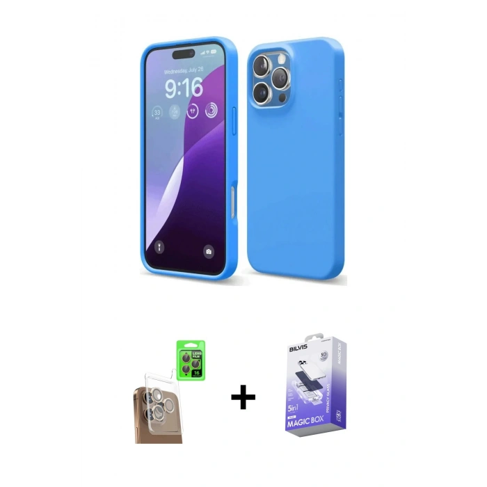 MARSİLYAN™- iPhone 16 Pro Kılıf Kozmos Yansıma Özel Seri - Siyah Bilvis 5in1 5D Magic Hayalet Cam Ekran Koruyucu + Raze Metal Kamera Lens - CLTM
