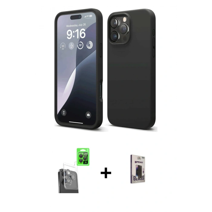 MARSİLYAN™- iPhone 16 Pro Kılıf Kozmos Yansıma Özel Seri - Siyah Bilvis Hayalet Cam Ekran Koruyucu + Raze Metal Kamera Lens - SH
