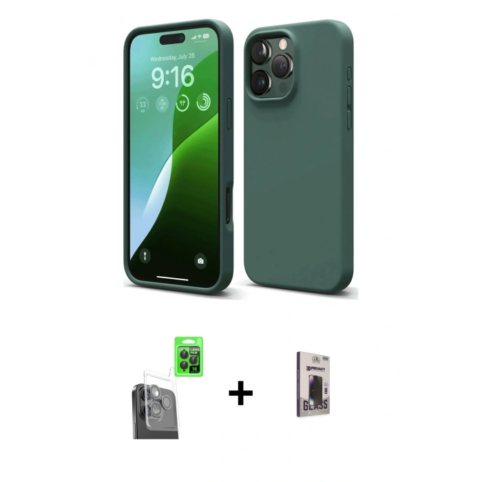 MARSİLYAN™- iPhone 16 Pro Kılıf Kozmos Yansıma Özel Seri - Siyah Bilvis Hayalet Cam Ekran Koruyucu + Raze Metal Kamera Lens - SH