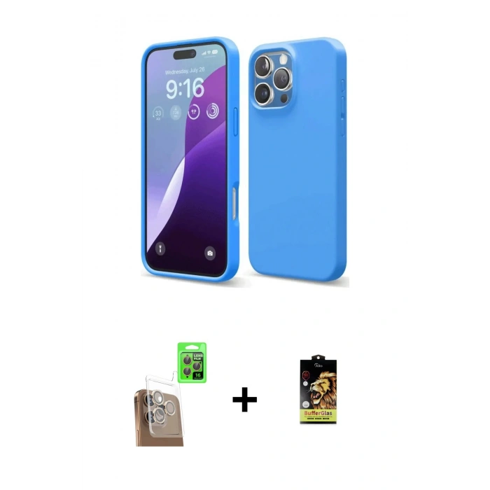 MARSİLYAN™- iPhone 16 Pro Kılıf Kozmos Yansıma Özel Seri - Siyah Buffer Cam Ekran Koruyucu + Raze Metal Kamera Lens - CLTM