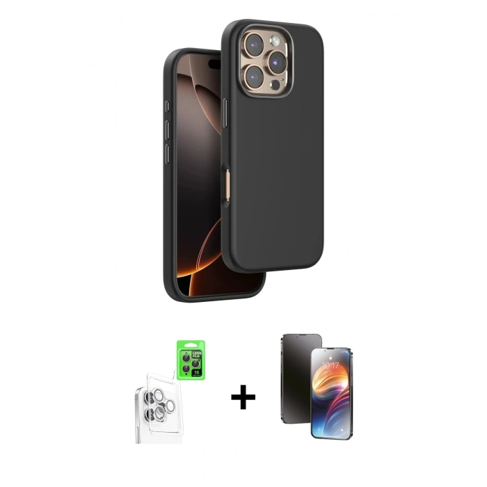 MARSİLYAN™- iPhone 16 Pro Kılıf Kutup Modern - Siyah 3D Antistatik Mat Seramik Nano Ekran Koruyucu + Raze Metal Kamera Lens - BZ