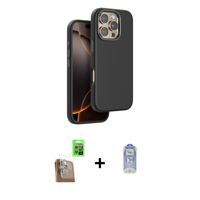 MARSİLYAN™- iPhone 16 Pro Kılıf Kutup Modern - Siyah Joko Magic 5D Cam + Raze Metal Kamera Lens - CLTM