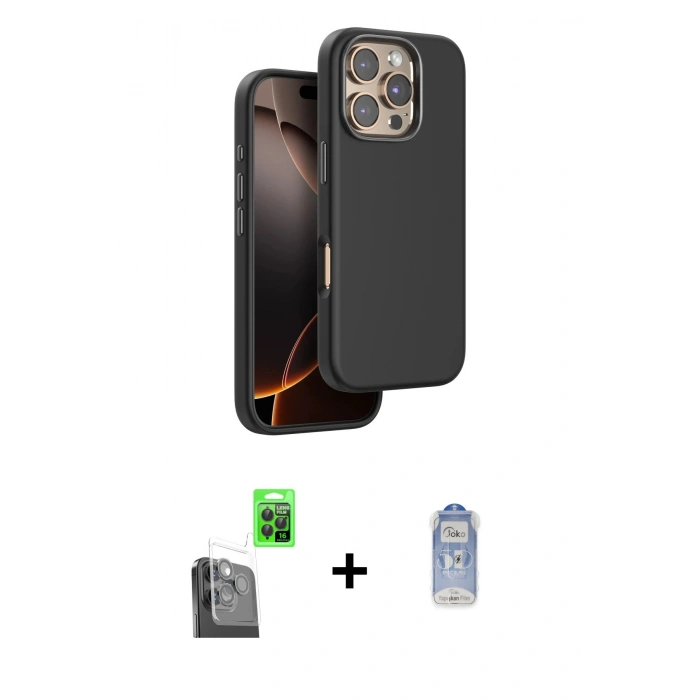 MARSİLYAN™- iPhone 16 Pro Kılıf Kutup Modern - Siyah Joko Magic 5D Cam + Raze Metal Kamera Lens - SH