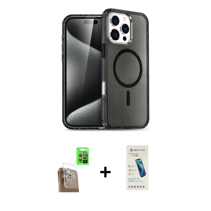 MARSİLYAN™- iPhone 16 Pro Kılıf Nova Asil Prime - Şeffaf Pasifik Cam Ekran Koruyucu + Raze Metal Kamera Lens - CLTM