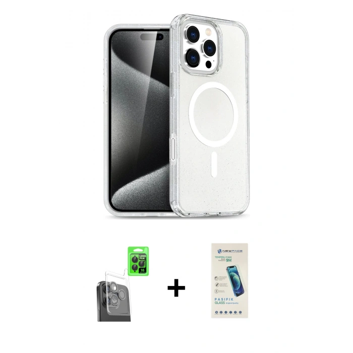 MARSİLYAN™- iPhone 16 Pro Kılıf Nova Asil Prime - Şeffaf Pasifik Cam Ekran Koruyucu + Raze Metal Kamera Lens - SH