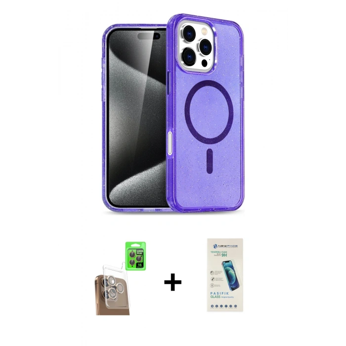 MARSİLYAN™- iPhone 16 Pro Kılıf Nova Asil Prime - Şeffaf Pasifik Cam Ekran Koruyucu + Raze Metal Kamera Lens - CLTM
