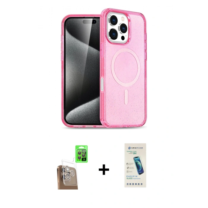 MARSİLYAN™- iPhone 16 Pro Kılıf Nova Asil Prime - Şeffaf Pasifik Cam Ekran Koruyucu + Raze Metal Kamera Lens - CLTM
