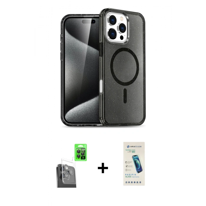MARSİLYAN™- iPhone 16 Pro Kılıf Nova Asil Prime - Şeffaf Pasifik Cam Ekran Koruyucu + Raze Metal Kamera Lens - SH