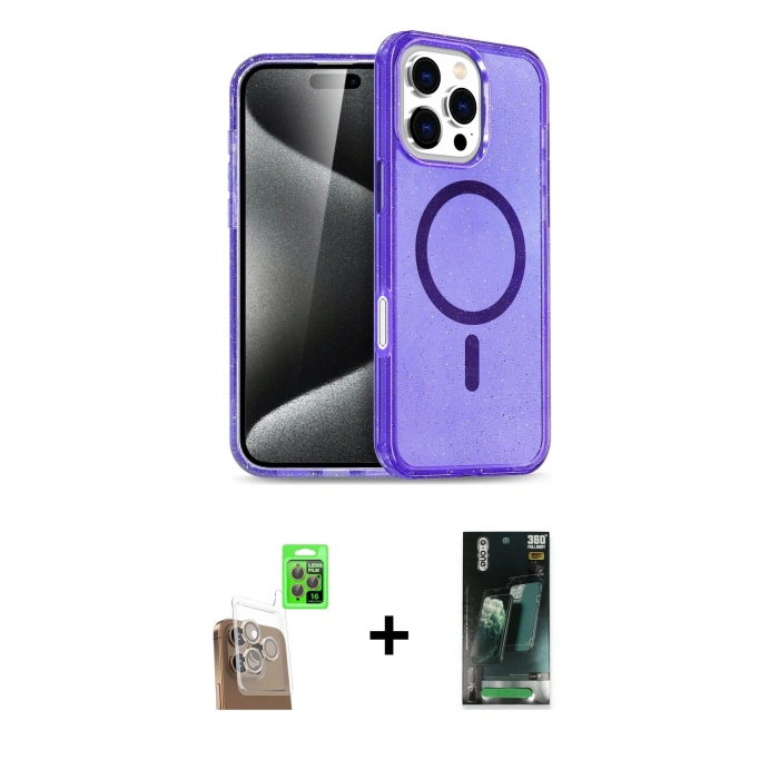 MARSİLYAN™- iPhone 16 Pro Kılıf Nova Asil Prime - Siyah 360 Mat Full Body Arka Koruyucu + Çöl Titanyum Raze Metal Kamera Lens