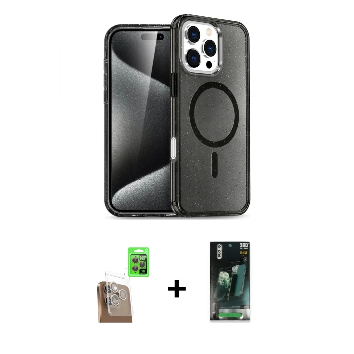 MARSİLYAN™- iPhone 16 Pro Kılıf Nova Asil Prime - Siyah 360 Mat Full Body Arka Koruyucu + Çöl Titanyum Raze Metal Kamera Lens