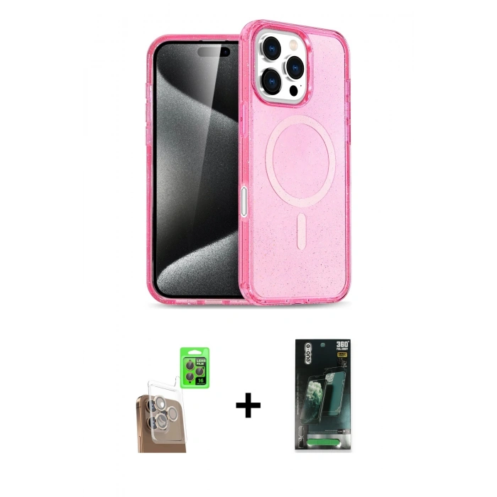 MARSİLYAN™- iPhone 16 Pro Kılıf Nova Asil Prime - Siyah 360 Mat Full Body Arka Koruyucu + Çöl Titanyum Raze Metal Kamera Lens