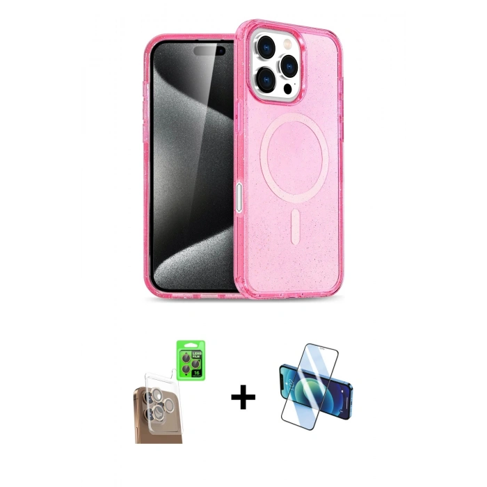MARSİLYAN™- iPhone 16 Pro Kılıf Nova Asil Prime - Siyah 3D Antistatik Cam Ekran Koruyucu + Raze Metal Kamera Lens - CLTM