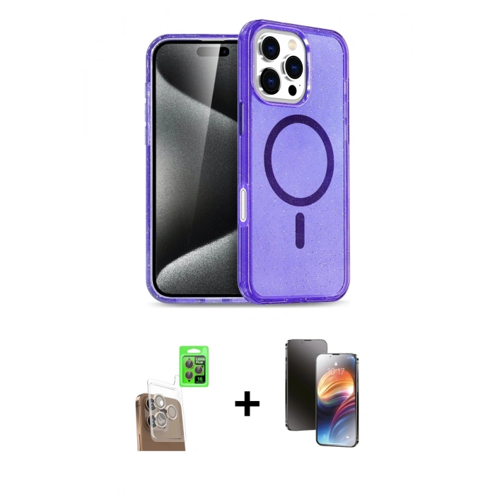 MARSİLYAN™- iPhone 16 Pro Kılıf Nova Asil Prime - Siyah 3D Antistatik Mat Seramik Nano Ekran Koruyucu + Raze Metal Kamera Lens - CLTM
