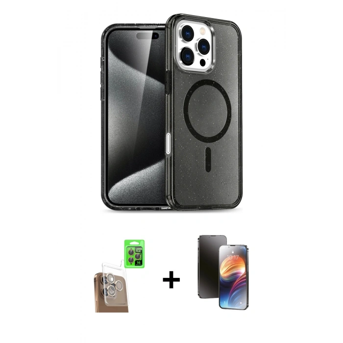 MARSİLYAN™- iPhone 16 Pro Kılıf Nova Asil Prime - Siyah 3D Antistatik Mat Seramik Nano Ekran Koruyucu + Raze Metal Kamera Lens - CLTM
