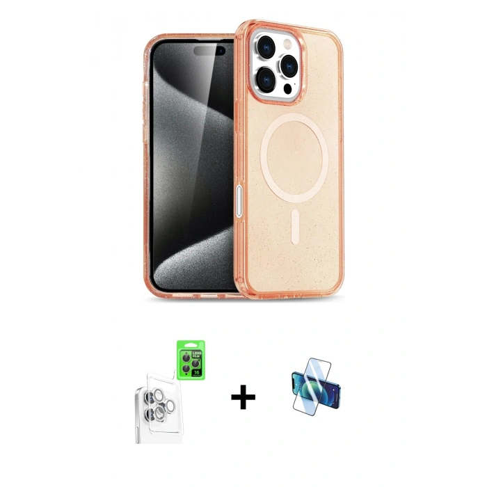 MARSİLYAN™- iPhone 16 Pro Kılıf Nova Asil Prime - Siyah 3D Antistatik Seramik Nano Ekran Koruyucu + Raze Metal Kamera Lens - BZ