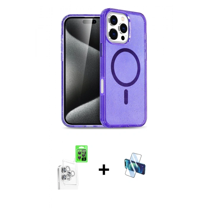 MARSİLYAN™- iPhone 16 Pro Kılıf Nova Asil Prime - Siyah 3D Antistatik Seramik Nano Ekran Koruyucu + Raze Metal Kamera Lens - BZ