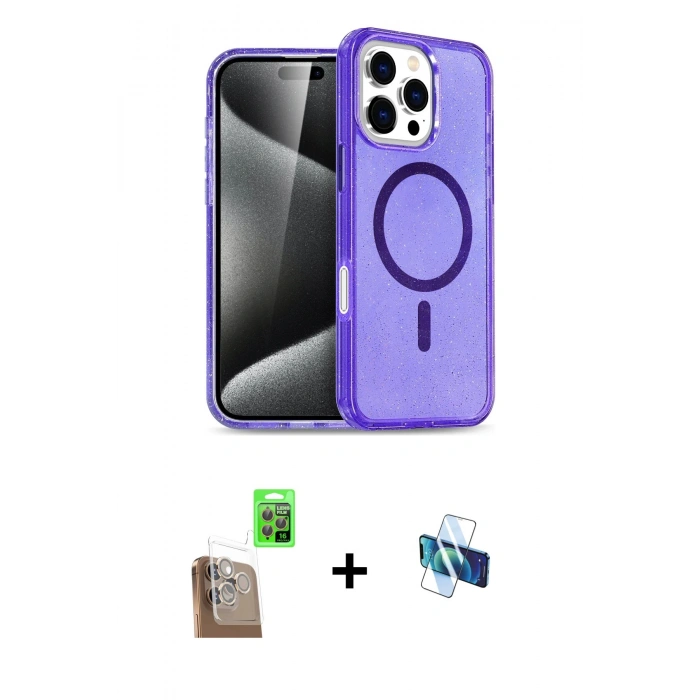 MARSİLYAN™- iPhone 16 Pro Kılıf Nova Asil Prime - Siyah 3D Antistatik Seramik Nano Ekran Koruyucu + Raze Metal Kamera Lens - CLTM