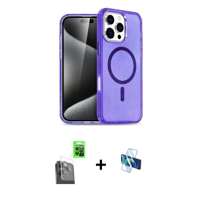 MARSİLYAN™- iPhone 16 Pro Kılıf Nova Asil Prime - Siyah 3D Antistatik Seramik Nano Ekran Koruyucu + Raze Metal Kamera Lens - SH