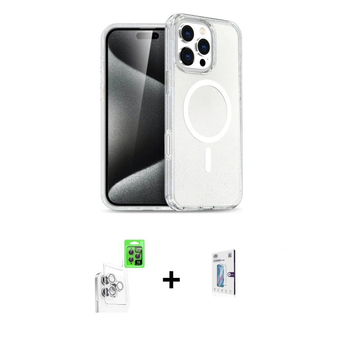 MARSİLYAN™- iPhone 16 Pro Kılıf Nova Asil Prime - Siyah Bilvis 0.18mm Plus Cam Ekran Koruyucu + Raze Metal Kamera Lens - BZ