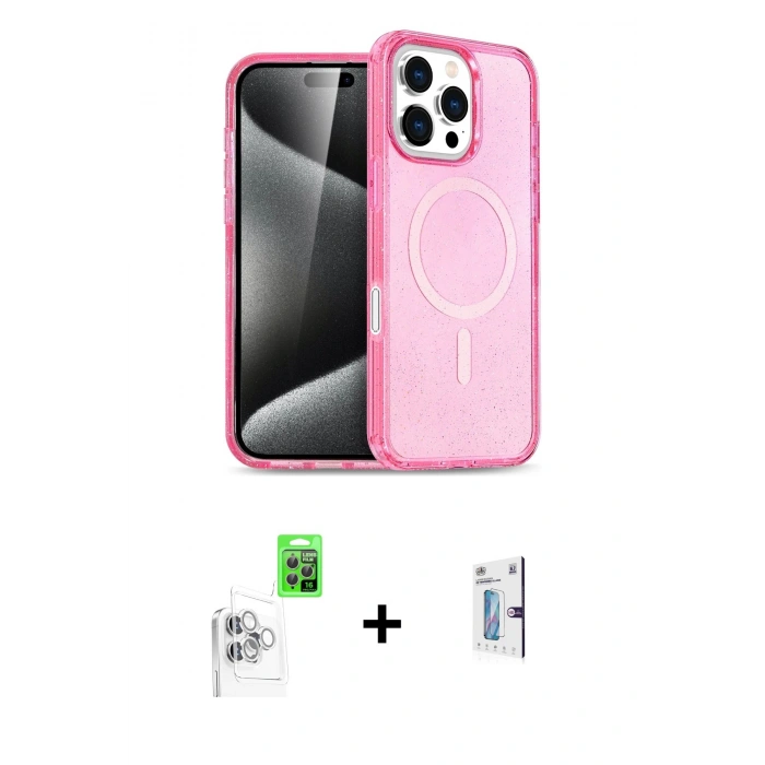 MARSİLYAN™- iPhone 16 Pro Kılıf Nova Asil Prime - Siyah Bilvis 0.18mm Plus Cam Ekran Koruyucu + Raze Metal Kamera Lens - BZ