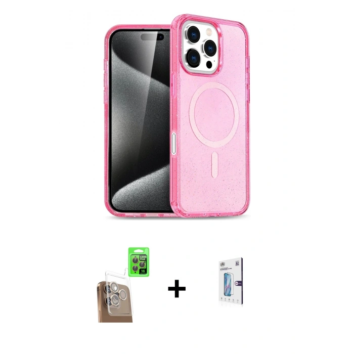 MARSİLYAN™- iPhone 16 Pro Kılıf Nova Asil Prime - Siyah Bilvis 0.18mm Plus Cam Ekran Koruyucu + Raze Metal Kamera Lens - CLTM