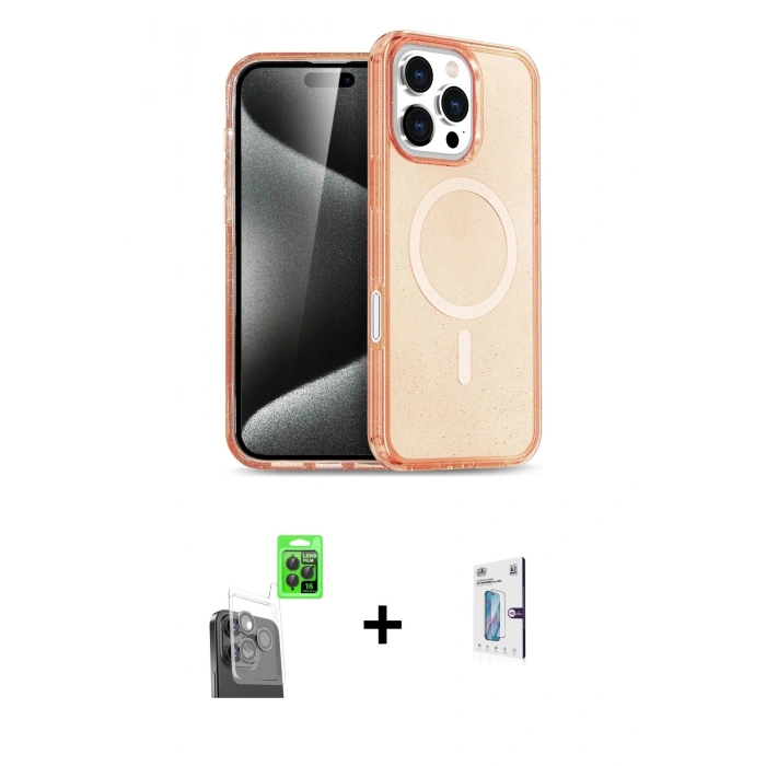 MARSİLYAN™- iPhone 16 Pro Kılıf Nova Asil Prime - Siyah Bilvis 0.18mm Plus Cam Ekran Koruyucu + Raze Metal Kamera Lens - SH