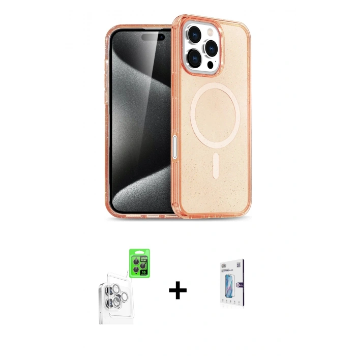 MARSİLYAN™- iPhone 16 Pro Kılıf Nova Asil Prime - Siyah Bilvis 0.18mm Plus Cam Ekran Koruyucu + Raze Metal Kamera Lens - BZ