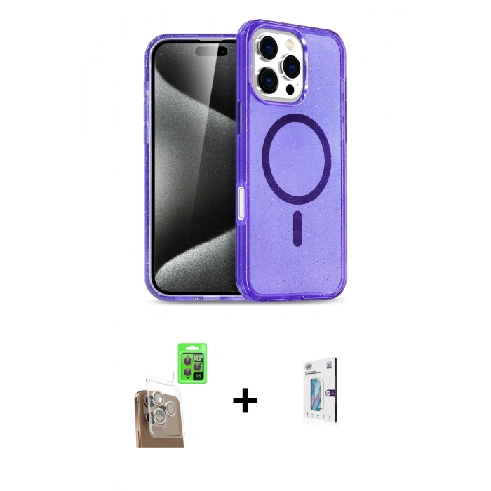 MARSİLYAN™- iPhone 16 Pro Kılıf Nova Asil Prime - Siyah Bilvis 0.18mm Plus Cam Ekran Koruyucu + Raze Metal Kamera Lens - CLTM