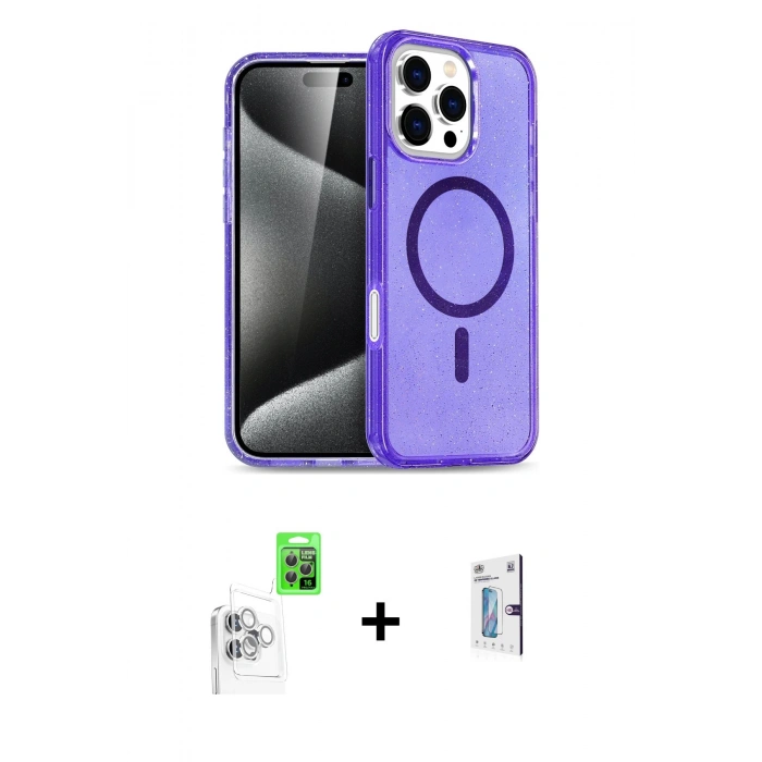 MARSİLYAN™- iPhone 16 Pro Kılıf Nova Asil Prime - Siyah Bilvis 0.18mm Plus Cam Ekran Koruyucu + Raze Metal Kamera Lens - BZ