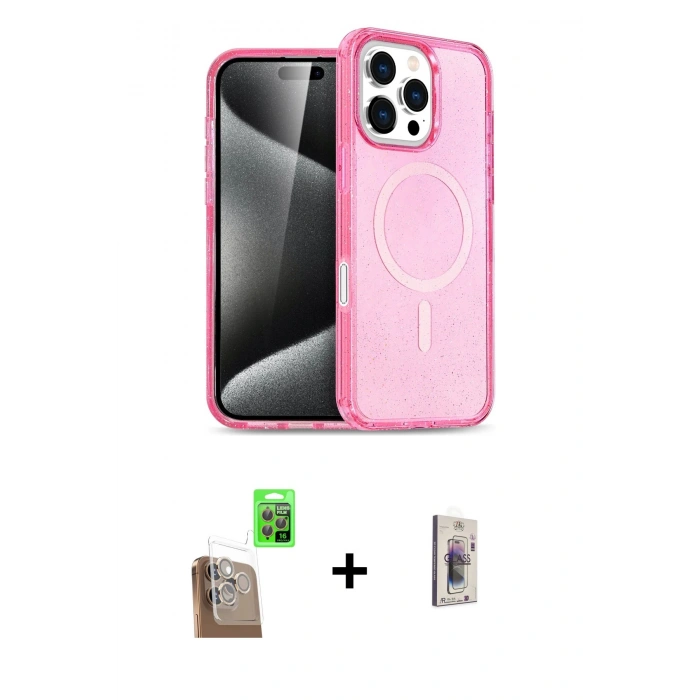 MARSİLYAN™- iPhone 16 Pro Kılıf Nova Asil Prime - Siyah Bilvis 3D Cam Ekran Koruyucu + Raze Metal Kamera Lens - CLTM