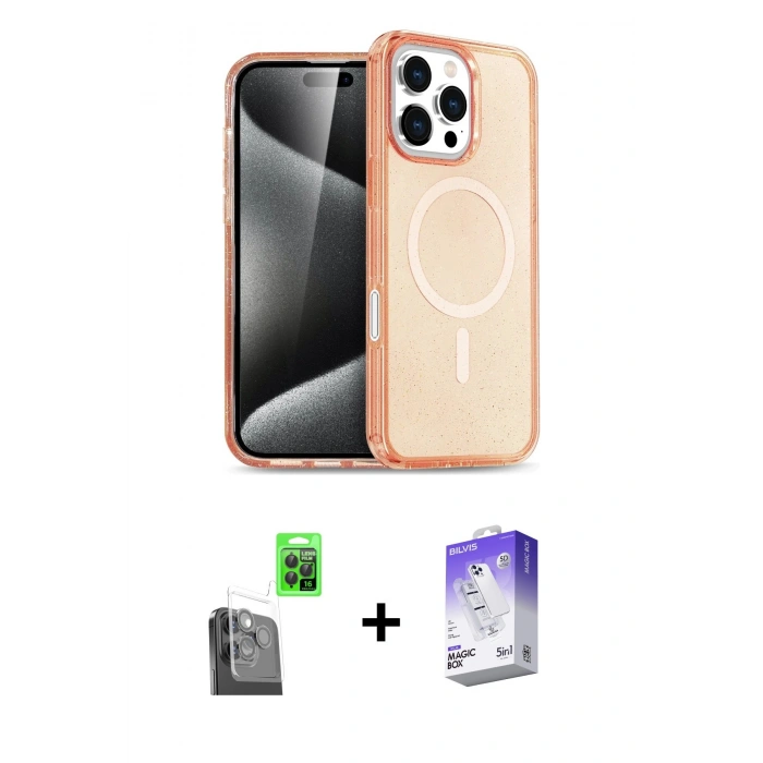 MARSİLYAN™- iPhone 16 Pro Kılıf Nova Asil Prime - Siyah Bilvis 5in1 3D Magic Cam Ekran Koruyucu + Raze Metal Kamera Lens - SH