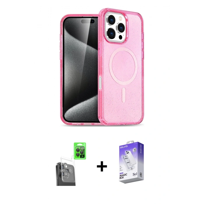 MARSİLYAN™- iPhone 16 Pro Kılıf Nova Asil Prime - Siyah Bilvis 5in1 3D Magic Cam Ekran Koruyucu + Raze Metal Kamera Lens - SH
