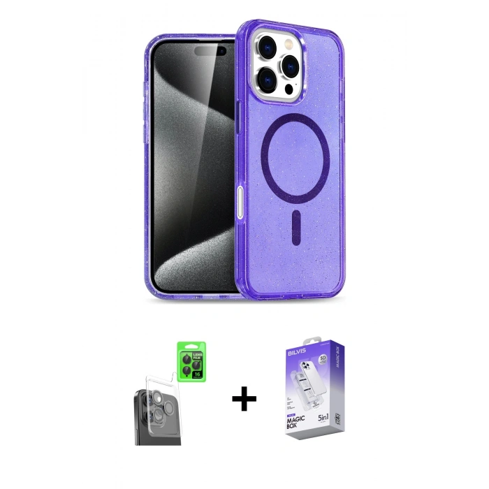 MARSİLYAN™- iPhone 16 Pro Kılıf Nova Asil Prime - Siyah Bilvis 5in1 3D Magic Cam Ekran Koruyucu + Raze Metal Kamera Lens - SH