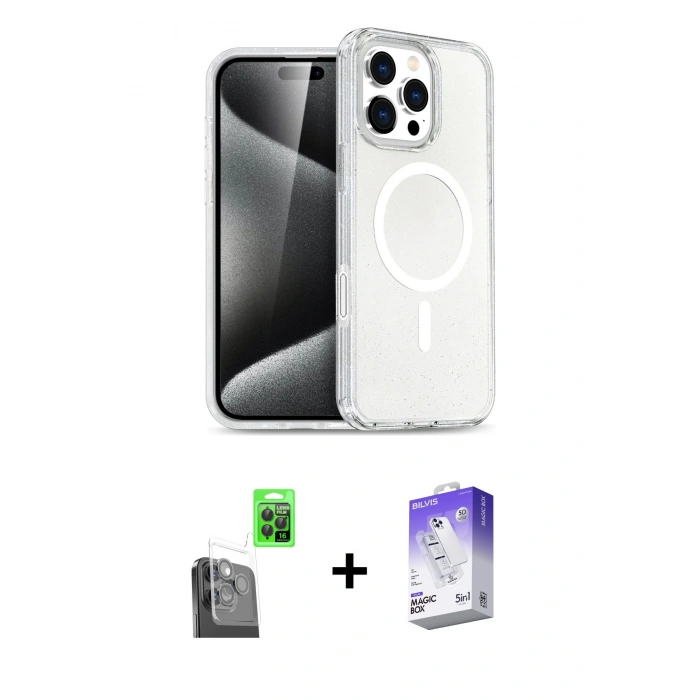 MARSİLYAN™- iPhone 16 Pro Kılıf Nova Asil Prime - Siyah Bilvis 5in1 3D Magic Cam Ekran Koruyucu + Raze Metal Kamera Lens - SH