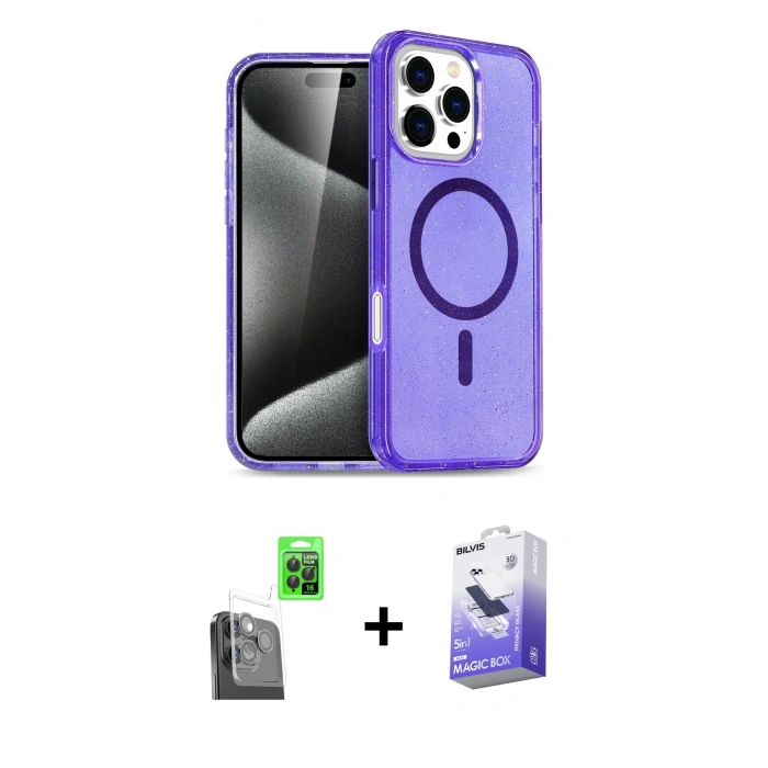 MARSİLYAN™- iPhone 16 Pro Kılıf Nova Asil Prime - Siyah Bilvis 5in1 5D Magic Hayalet Cam Ekran Koruyucu + Siyah Raze Metal Kamera Lens
