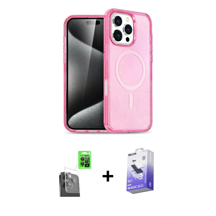 MARSİLYAN™- iPhone 16 Pro Kılıf Nova Asil Prime - Siyah Bilvis 5in1 5D Magic Hayalet Cam Ekran Koruyucu + Siyah Raze Metal Kamera Lens