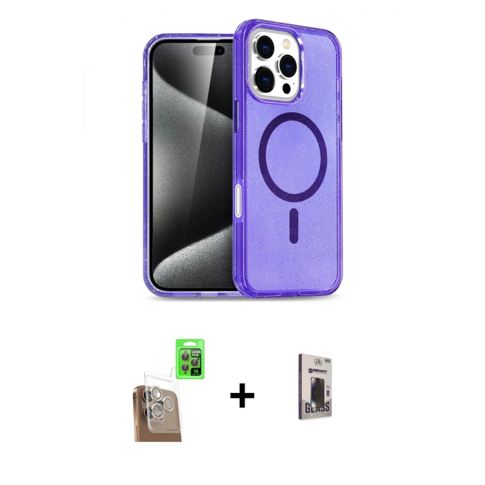 MARSİLYAN™- iPhone 16 Pro Kılıf Nova Asil Prime - Siyah Bilvis Hayalet Cam Ekran Koruyucu + Raze Metal Kamera Lens - CLTM