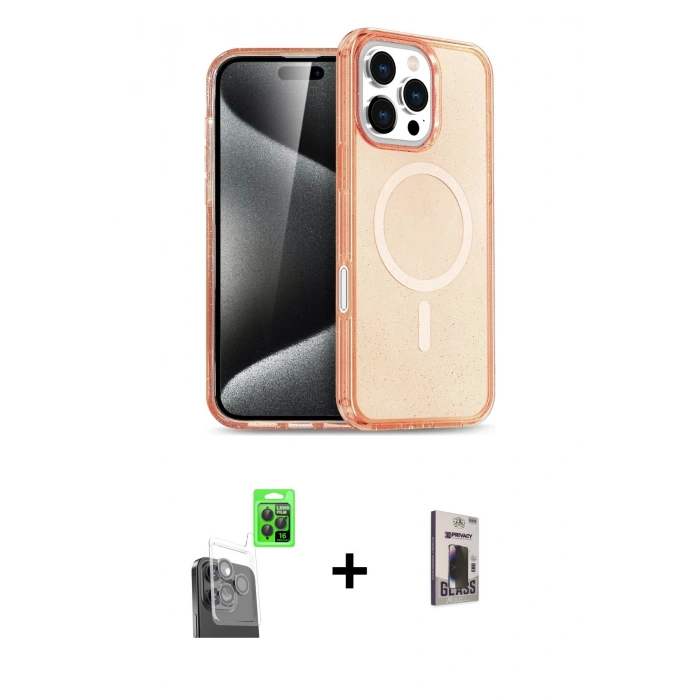 MARSİLYAN™- iPhone 16 Pro Kılıf Nova Asil Prime - Siyah Bilvis Hayalet Cam Ekran Koruyucu + Raze Metal Kamera Lens - SH