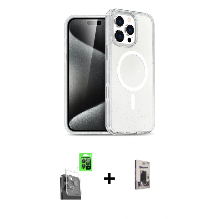 MARSİLYAN™- iPhone 16 Pro Kılıf Nova Asil Prime - Siyah Bilvis Hayalet Cam Ekran Koruyucu + Raze Metal Kamera Lens - SH