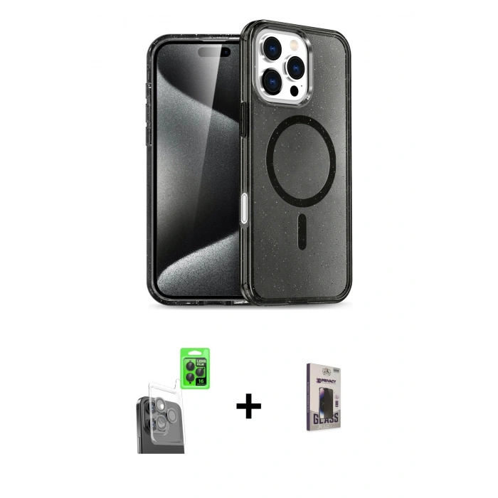 MARSİLYAN™- iPhone 16 Pro Kılıf Nova Asil Prime - Siyah Bilvis Hayalet Cam Ekran Koruyucu + Raze Metal Kamera Lens - SH