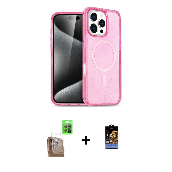 MARSİLYAN™- iPhone 16 Pro Kılıf Nova Asil Prime - Siyah Buffer Hayalet Cam Ekran Koruyucu + Çöl Titanyum Raze Metal Kamera Lens
