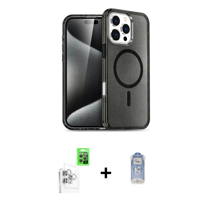 MARSİLYAN™- iPhone 16 Pro Kılıf Nova Asil Prime - Siyah Joko Magic 5D Cam + Raze Metal Kamera Lens - BZ